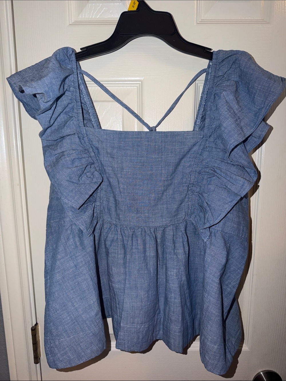 Ruffled Square-Neck Chambray Peplum Top - Blue* NWOT* size Large 12-14